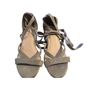 Torrid Taupe Suede Ankle Wrap Block Heel Sandals Women Size 8.5